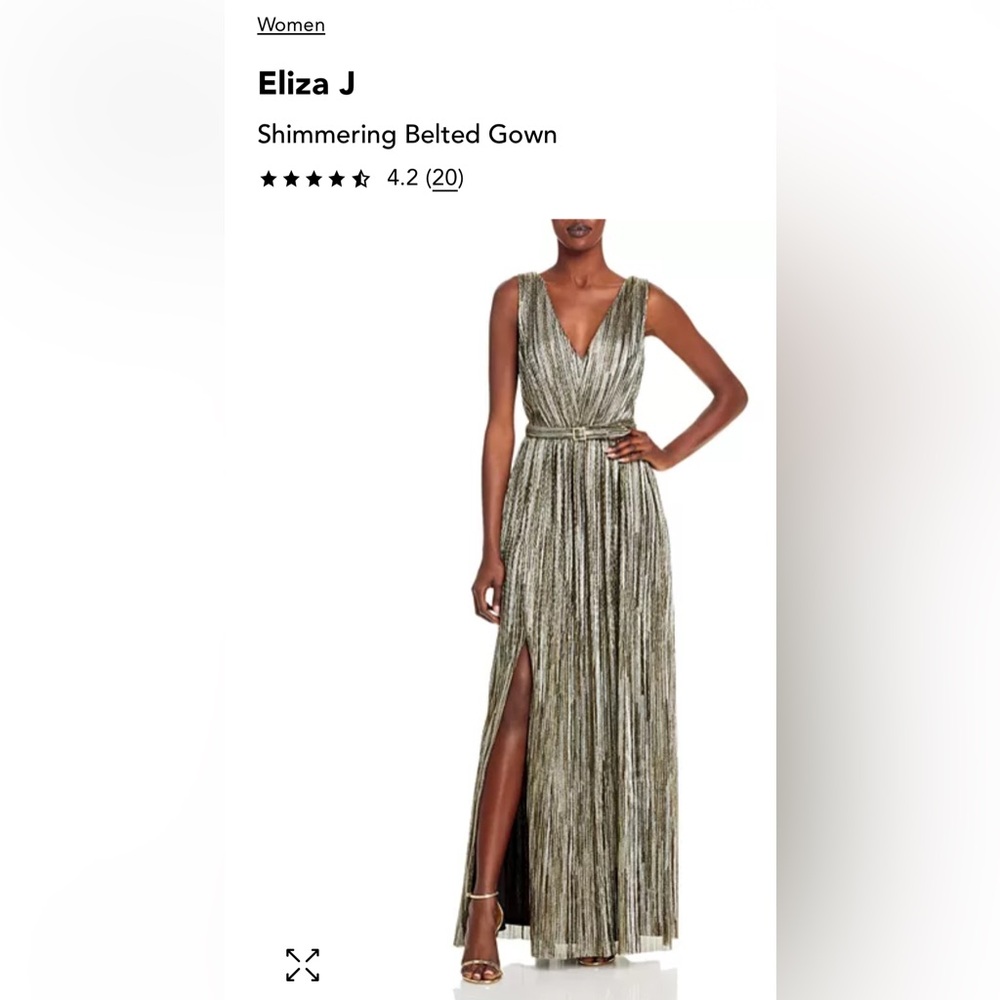 Eliza J Women's 4 Metallic Maxi Dress Shimmering Belted Gown Silver Formal